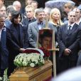 Michèle Torr, Jeane Manson, Fabien Lecoeuvre et Denise Fabre lors des obsèques de Frank Alamo en l'église de St-Germain-des-Pres à Paris, le 18 octobre 2012 2012.