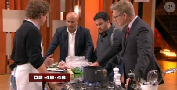 Le jury composé de Sébastien Demorand, Frédéric Anton et Yves Camdeborde dans Masterchef 2012 le jeudi 1er novembre 2012 sur TF1