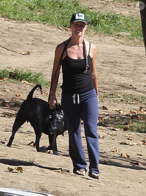 Jennie Garth en promenade avec son gros chien à Los Angeles le 4 novembre 2012.
