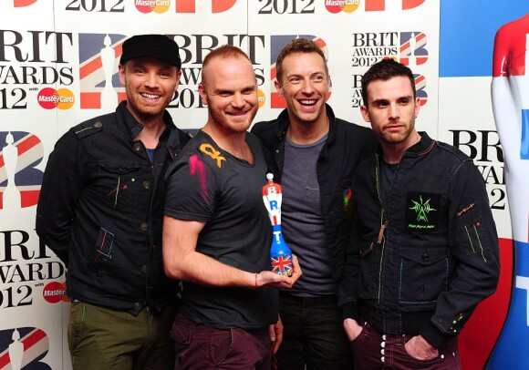 Jonny Buckland, Will Champion, Chris Martin et Guy Berryman du groupe Coldplay à Londres, le 21 février 2012.
