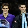 Novak Djokovic et Roger Federer, les deux finalistes du Masters de Londres, le 12 novembre 2012.