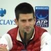 Novak Djokovic en conférence de presse après sa victoire en finale du Masters de Londres face à Roger Federer, le 12 novembre 2012.
