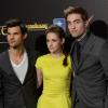 Le trio Taylor Lautner, Kristen Stewart, Robert Pattinson présente Twilight 5 à Madrid, le 15 novembre 2012.