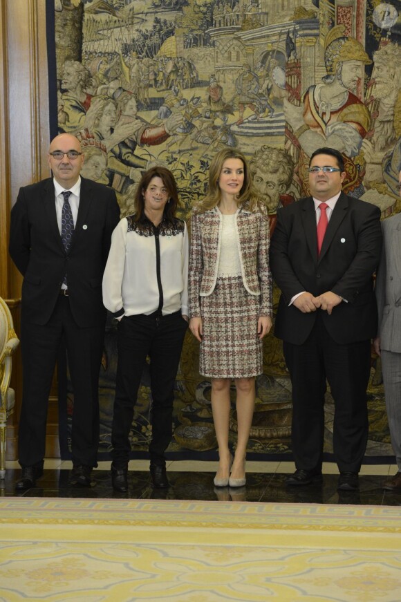 La princesse Letizia d'Espagne au palais de la Zarzuela le 19 novembre 2012 lors de sa rencontre avec le nouveau comité directeur de la FEDER, la Fédération espagnole des maladies rares.
