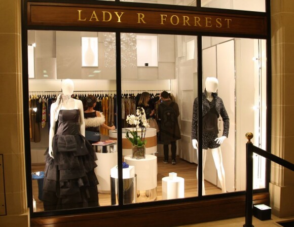Inauguration de l'ouverture de la première boutique de Lady R Forrest par la créatrice Rowena Forrest au 9 rue Royale. Paris, France le 16 novembre 2012.