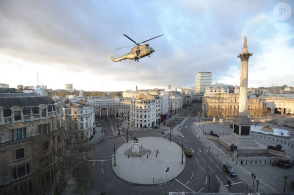 Trafalgar Square vidé pour le tournage de All You Need is Kill à Londres, le 25 novembre 2012.
