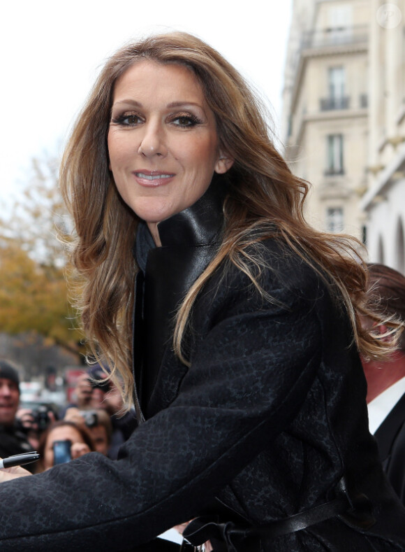Céline Dion devant son hôtel signe des autographes et pose pour des photos avec ses très nombreux fans à Paris le 24 novembre 2012.