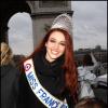 Delphine Wespiser (Miss France 2012) sur le Bus Beauty Tour de l'école Marbeuf, le 14 février 2012 à Paris.