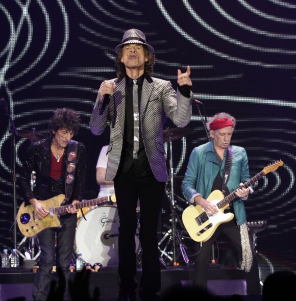 (L-R) Ronnie Wood, Mick Jagger and Keith Richards of The Rolling Stones performing at the O2 Arena, as part of their 50th anniversary series of concerts, in London, UK on November 25, 2012. Photo by Yui Mok/PA Wire/ABACAPRESS.COM26/11/2012 - London