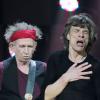 Mick Jagger et Keith Richards des Rolling Stones lors du concert de soutien aux victimes de l'ouragan Sandy, le 12 décembre 2012 à New York.