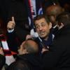 Nicolas Sarkozy heureux lors du match entre le PSG et Lyon le 16 décembre 2012 au Parc des Princes (victoire 1-0 du PSG) à Paris