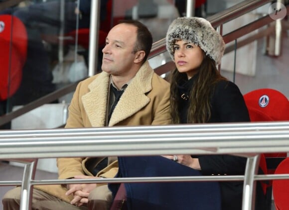 Catalina Denis et son mari Alexandre lors du match entre le PSG et Lyon le 16 décembre 2012 au Parc des Princes (victoire 1-0 du PSG) à Paris