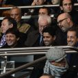 Leonardo, Nasser El-Khelaifi et Nicolas Sarkozy lors du match entre le PSG et Lyon le 16 décembre 2012 au Parc des Princes (victoire 1-0 du PSG) à Paris