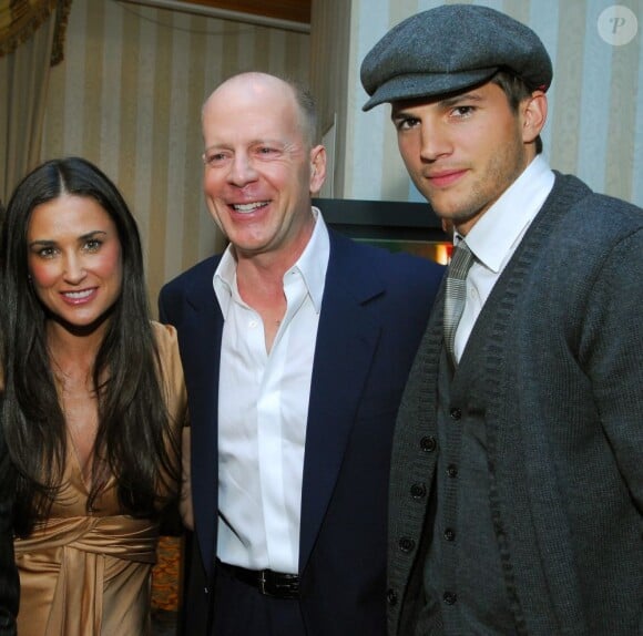 Demi Moore, son ex-mari Bruce Willis, Ashton Kutcher en 2007