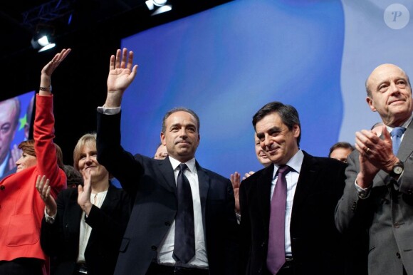 Jean-François Copé, François Fillon, Alain Juppé et Nadine Morano à Paris le 28 janvier 2012.