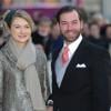 Le prince Guillaume de Luxembourg et sa femme la princesse Stéphanie. Mariage religieux de l'archiduc d'Autriche Christoph de Habsbourg-Lorraine et d'Adélaïde Drapé-Frisch, le 29 décembre 2012 à Nancy, en la basilique Saint-Epvre, suivi d'une réception à l'Hôtel de Ville, place Stanislas.