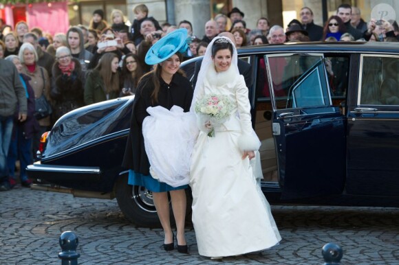 Arrivée de la mariée à la basilique. Mariage religieux de l'archiduc d'Autriche Christoph de Habsbourg-Lorraine et d'Adélaïde Drapé-Frisch, le 29 décembre 2012 à Nancy, en la basilique Saint-Epvre, suivi d'une réception à l'Hôtel de Ville, place Stanislas.