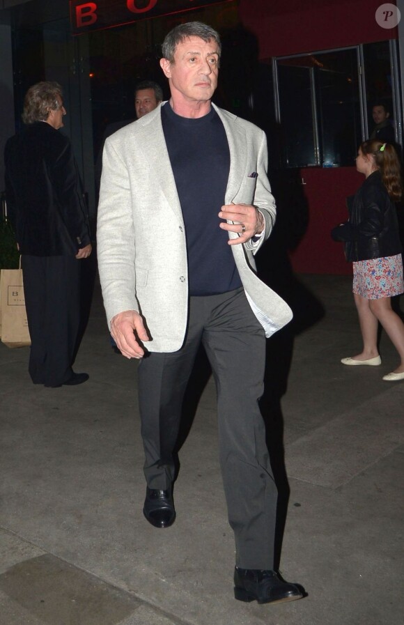 Sylvester Stallone, sa femme Jennifer Flavin, et leurs filles Sophia, Sistine et Scarlet sortent du restaurant Boa Steakhouse à West Hollywood. Le 5 janvier 2013.