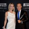 Sarah Marshall, avec Bijoux Montblanc, et Jean-Claude Jitrois, avec une montre Montblanc, à la soirée Pirelli organisée à Paris le 10 janvier 2013