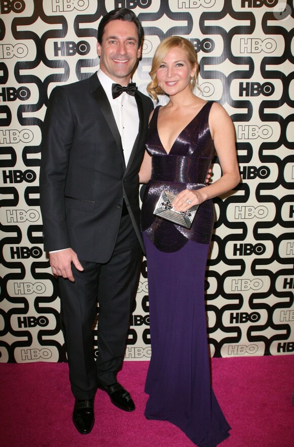 Jon Hamm et sa chérie Jennifer Westfeldt à la soirée HBO Golden Globe Awards After Party au Beverly Hilton Hôtel de Los Angeles, le 13 janvier 2013.