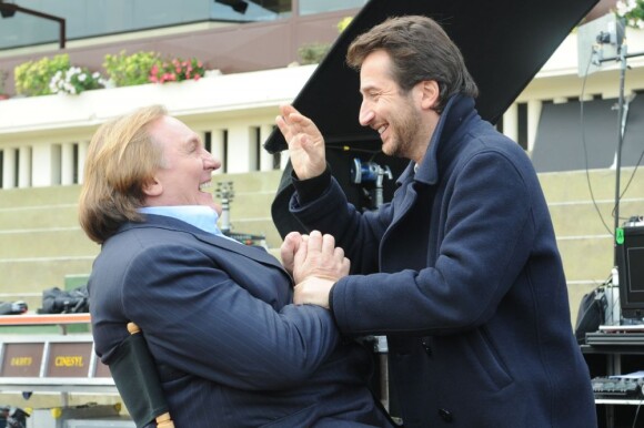 Exclusif - Gérard Depardieu et Edouard Baer sur le tournage du film Turf en octobre 2011