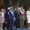 Letizia, Felipe, Juan Carlos et Sofia d'Espagne lors de la Fête nationale le 12 octobre 2012. En janvier 2013, la Maison royale a annoncé une diminution de 4% de son budget pour 2013, qui s'établit à 7,8 millions d'euros.
