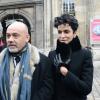 Christian Louboutin et Farida Khelfa lors des obsèques d'Andrée Putman en l'Eglise Saint-Germain-des-Prés, le 23 janvier 2013.