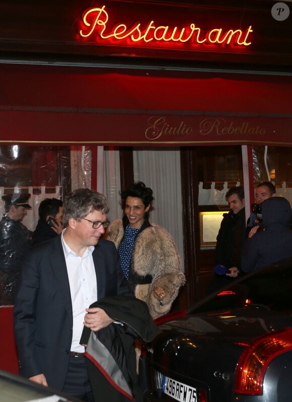 Farida Khelfa et son mari Henri Seydoux lors de l'anniversaire de Nicolas Sarkozy le 28 janvier 2013 au restaurant Giulio Rebellato à Paris