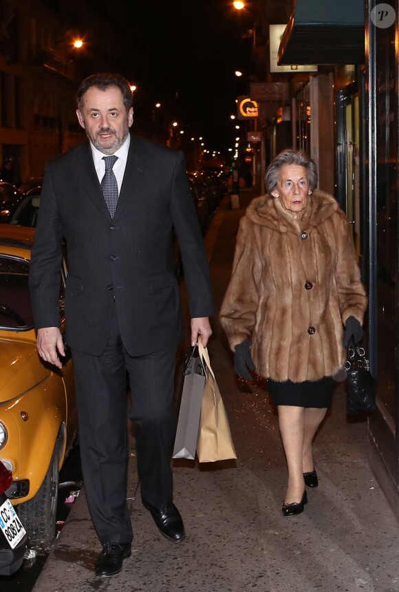 Guillaume et Andrée Sarkozy lors de l'anniversaire de Nicolas Sarkozy le 28 janvier 2013 au restaurant Giulio Rebellato à Paris