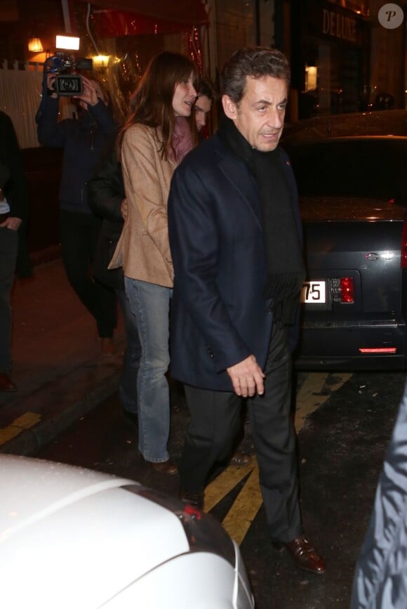 Nicolas Sarkozy lors de son anniversaire le 28 janvier 2013 au restaurant Giulio Rebellato à Paris
