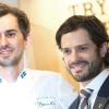 Exclusif - Le prince Carl Philip de Suède salue le chef suédois Adam Dahlberg qui concourait au prestigieux Bocuse d'Or à l'occasion du Salon international de la restauration et de l'hôtellerie (Sirha) à Lyon.