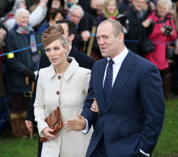 Zara Phillips et Mike Tindall lors du Noël de la famille royale à Sandringham, le 25 décembre 2012