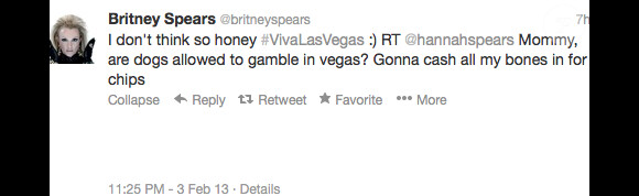 Britney Spears a posté hier, dimanche 3 février, un message laissant entendre qu'elle n'excluait pas de se rendre à Las Vegas.
