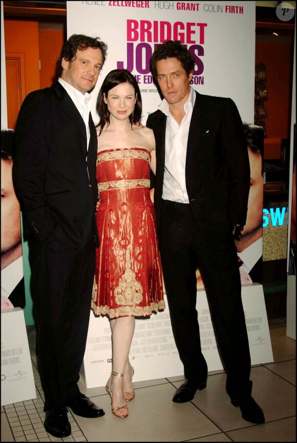 Colin Firth, Renée Zellweger et Hugh Grant à la première de Bridget Jones : L'âge de raison, à Londres, le 9 septembre 2004.