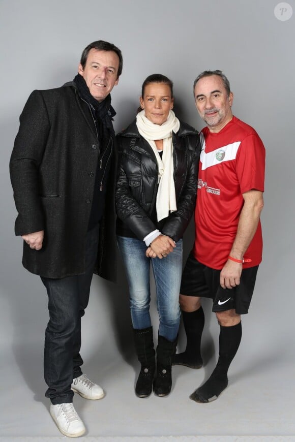 Jean-Luc Reichmann, Stéphanie de Monaco et Antoine Duléry, le 9 février à Monaco pour le Show Beach Soccer.