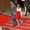 Le prince Felipe et la princesse Letizia d'Espagne, sublime, au cours de la cérémonie de remise des accréditations aux Ambassadeurs d'honneur de la marque Espagne, à la Cité financière de la Banque Santander, à Madrid, le 12 février 2013.