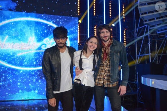 Les demi-finalistes Florian, Sophie-Tith et Florian lors du 10e prime de Nouvelle Star sur D8 le mardi 12 février 2013