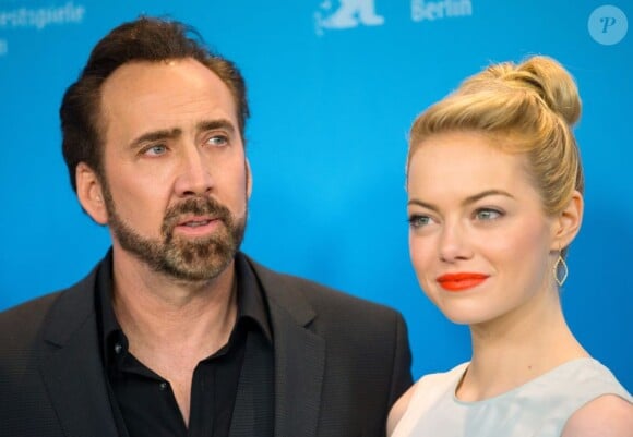 Nicolas Cage et Emma Stone pendant le photocall pour le film Les Croods à la 63e Berlinale le 15 février 2013.