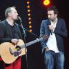 Oldelaf et Mathieu Madénian sur la scène de Bobino pour la grande soirée humoristique "Europe 1 fait Bobino", le 18 février 2013