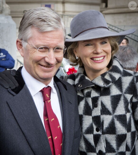 Le prince Philippe et la princesse Mathilde de Belgique lors de la messe aux morts royaux à Bruxelles le 19 février 2013