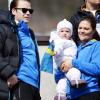 La princesse Victoria de Suède, son époux le prince Daniel et leur fillette la princesse Estelle lors des championnats du monde de ski a Val di Fiemme en Italie le 26 fevrier 2013
