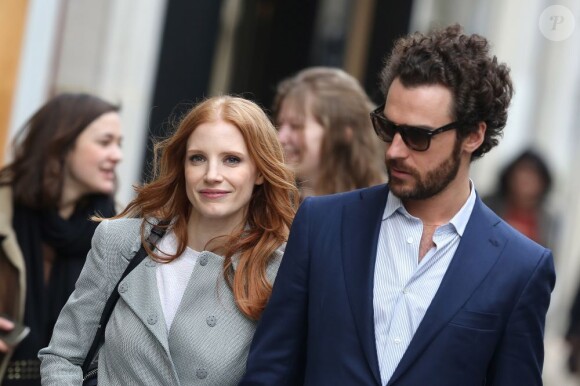 Jessica Chastain et son nouveau boyfriend Gian Luca Passi dans le Marais à Paris, le 6 mars 2013.