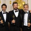 (left to right) Grant Heslov, Ben Affleck and George Clooney with the Oscar for Best Picture for Argo at the 85th Academy Awards at the Dolby Theatre, Los Angeles, CA, USA, February 24, 2013. Photo by Doug Peters/PA Photos/ABACAPRESS.COM25/02/2013 - Los Angeles