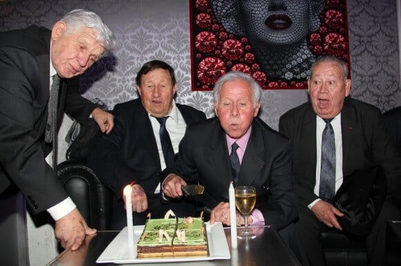Dominique Colonna, Guy Roux, Just Fontaine et Michel Hidalgo pour ses 80 ans lors d'une soirée au Palais Maillot à Paris le 25 mars 2013 - Exclusif