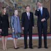 Le prince Felipe et la princesse Letizia d'Espagne recevaient à Madrid, au palais du Pardo, le 4 avril 2013, le secrétaire général des Nations unies Ban Ki-Moon et son épouse, ainsi que des dignitaires de l'ONU à l'occasion du Conseil des chefs de l'organisme et du coup d'envoi de la campagne "1 000 jours d'action pour les Objectifs du Millénaire pour le développement (OMD)".