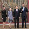 Letizia et Felipe d'Espagne recevaient à Madrid, au palais du Pardo, le 4 avril 2013, le secrétaire général des Nations unies Ban Ki-Moon et son épouse, ainsi que des dignitaires de l'ONU à l'occasion du Conseil des chefs de l'organisme et du coup d'envoi de la campagne "1.000 jours d'action pour les Objectifs du Millénaire pour le développement (OMD)".