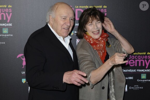 Michel Piccoli et Jane Birkin à la soirée d'hommage à Jacques Demy pour l'exposition consacrée au cinéaste à la Cinémathèque Française, Paris, le 8 avril 2013.