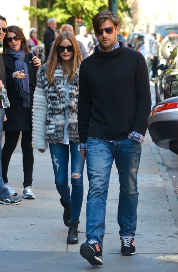 Olivia Palermo et son petit ami Johannes Huebl se promènent à New York, le 14 avril 2013.