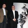 Gilles Jacob et Thierry Frémaux à Paris le 18 avril 2013 lors de la conférence de presse à l'UGC Normandie pour l'annonce de la sélection des films au prochain Festival de Cannes