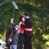 Clive Owen et Juliette Binoche s'embrassent pour les besoins du tournage du film "Words and Pictures" à Vancouver, le 22 avril 2013